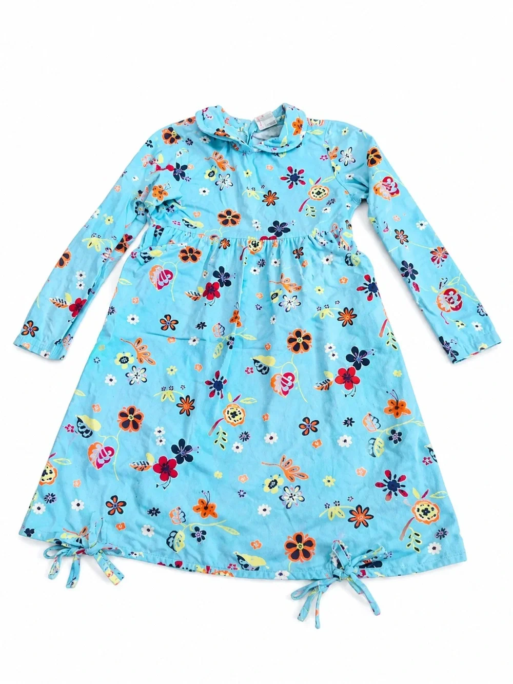 Hanna Andersson Light Blue Floral Ruffle Collar Dress